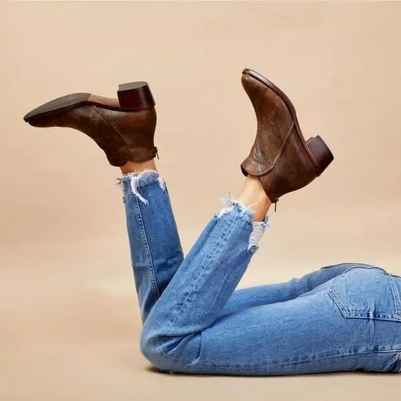 Salpy Riley Handmade USA Heeled Ankle Boot 10 Olive Distressed Back Zip Bootie - Picture 1 of 7